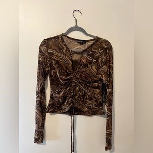 Brown Mocha Ruched Long Sleeve Top